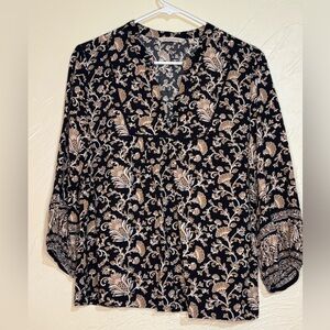 Soft Surroundings Black and Cream Floral Blouse
